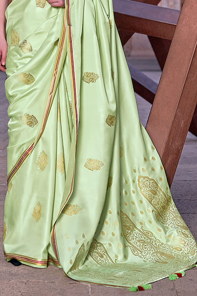 Beryl Green Banarasi Satin Silk Saree