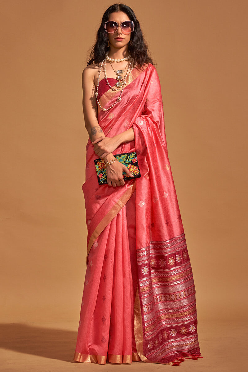 Bittersweet Pink Zari Woven Banarasi Silk Saree