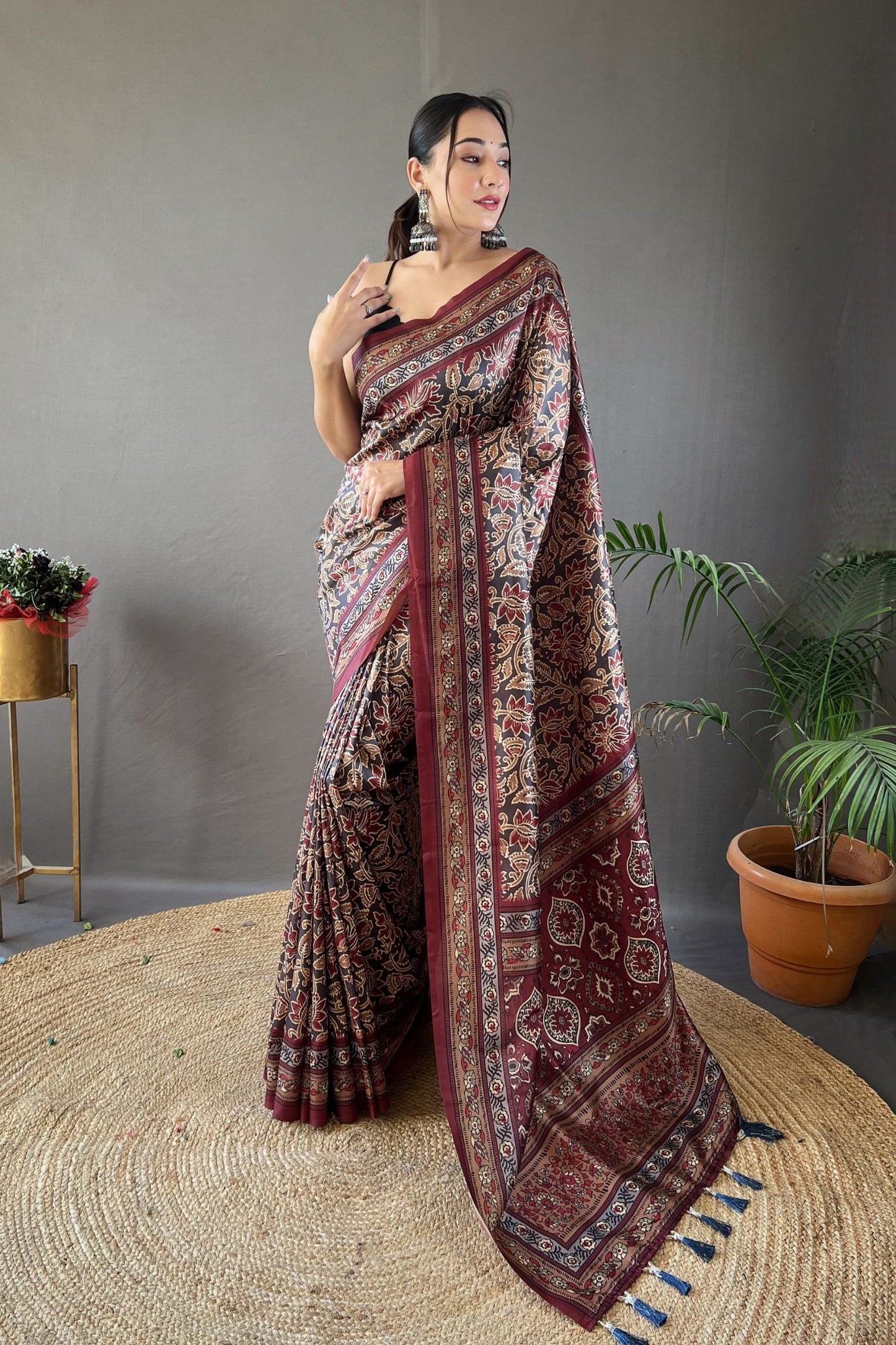 Black Digital Printed Silk Saree