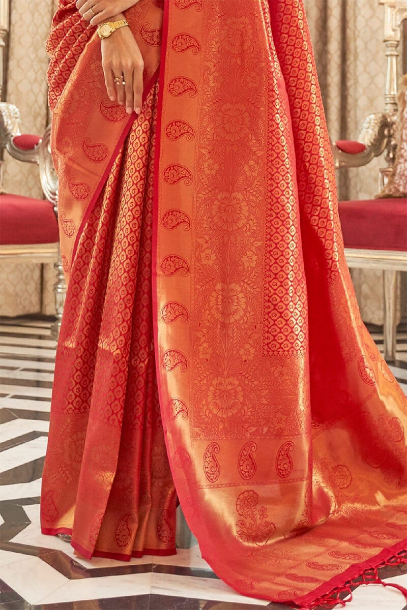 Blaze Red Kanjivaram Silk Saree