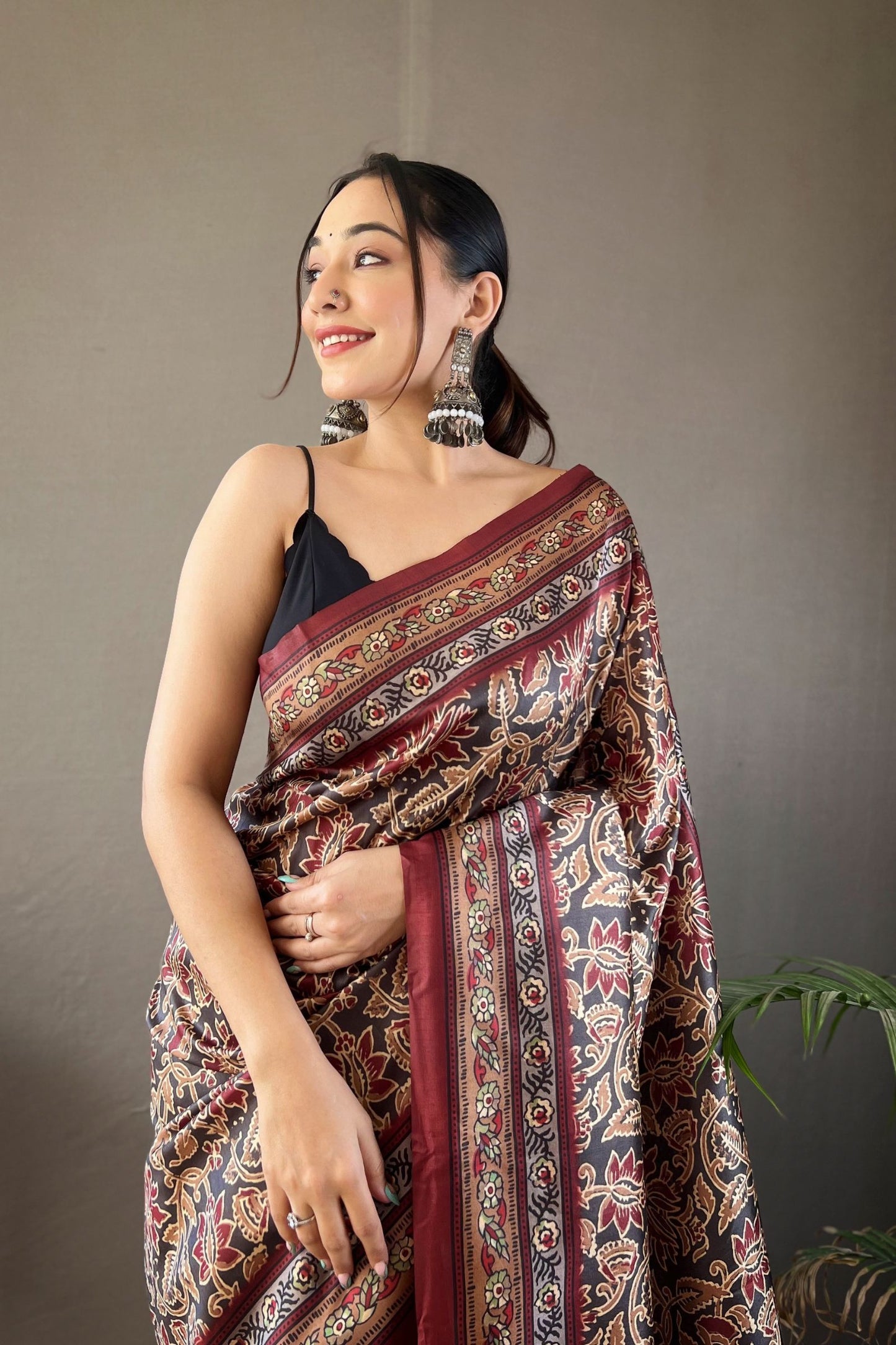 Black Digital Printed Silk Saree