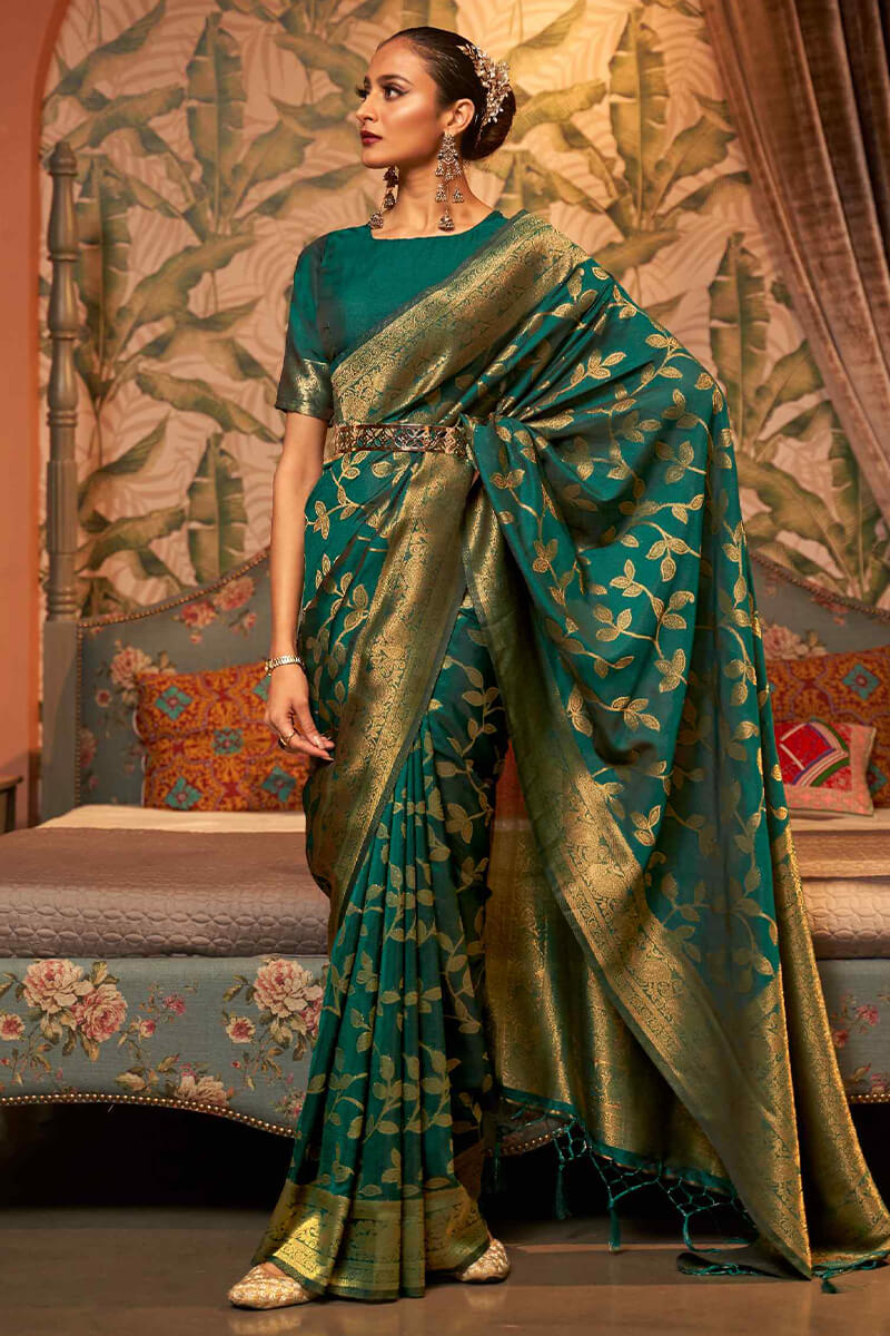 Bluish Green Kanjivaram Silk Saree