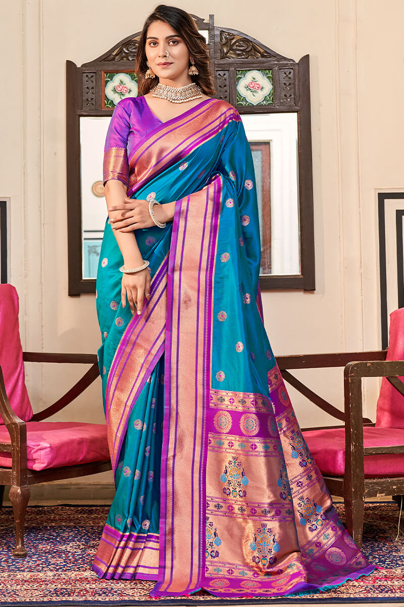 Bondi Blue Paithani silk saree