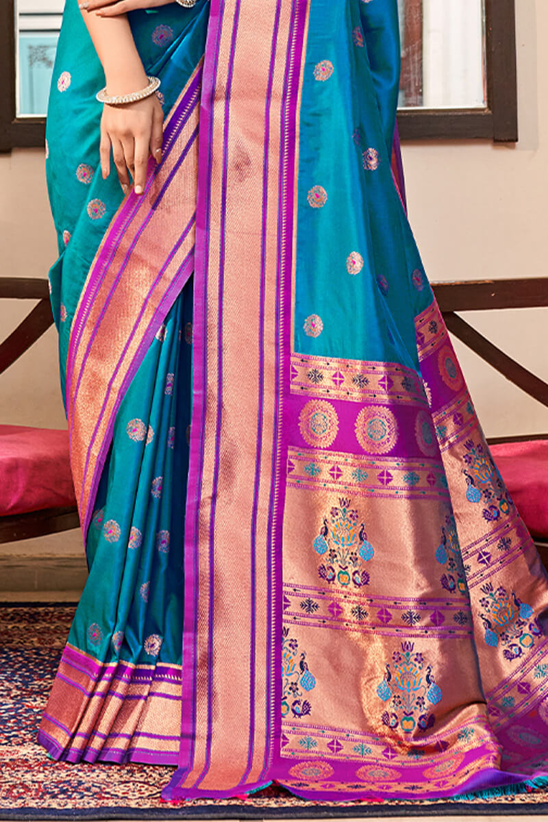 Bondi Blue Paithani silk saree