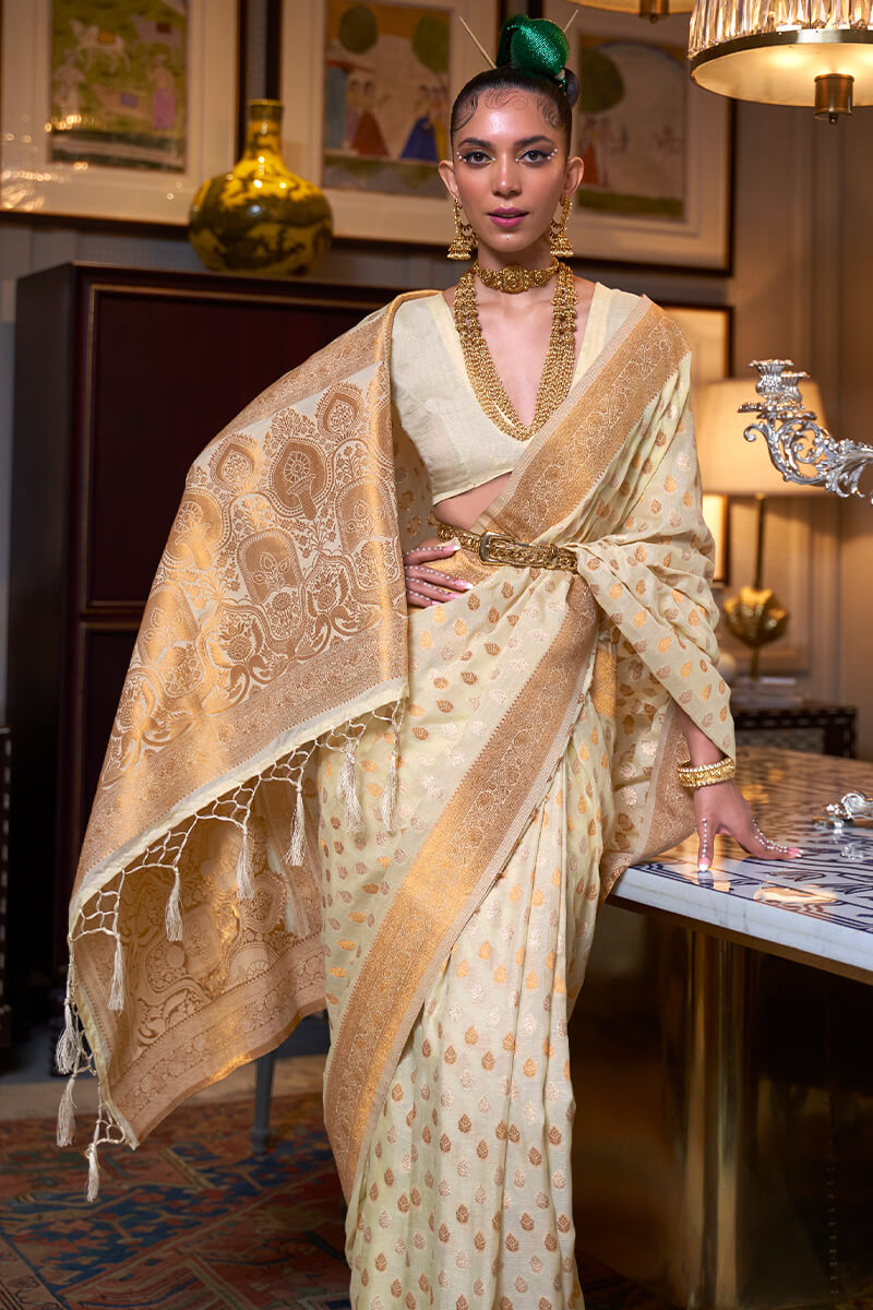 Brandy Beige Copper Zari Woven Banarasi Silk Saree