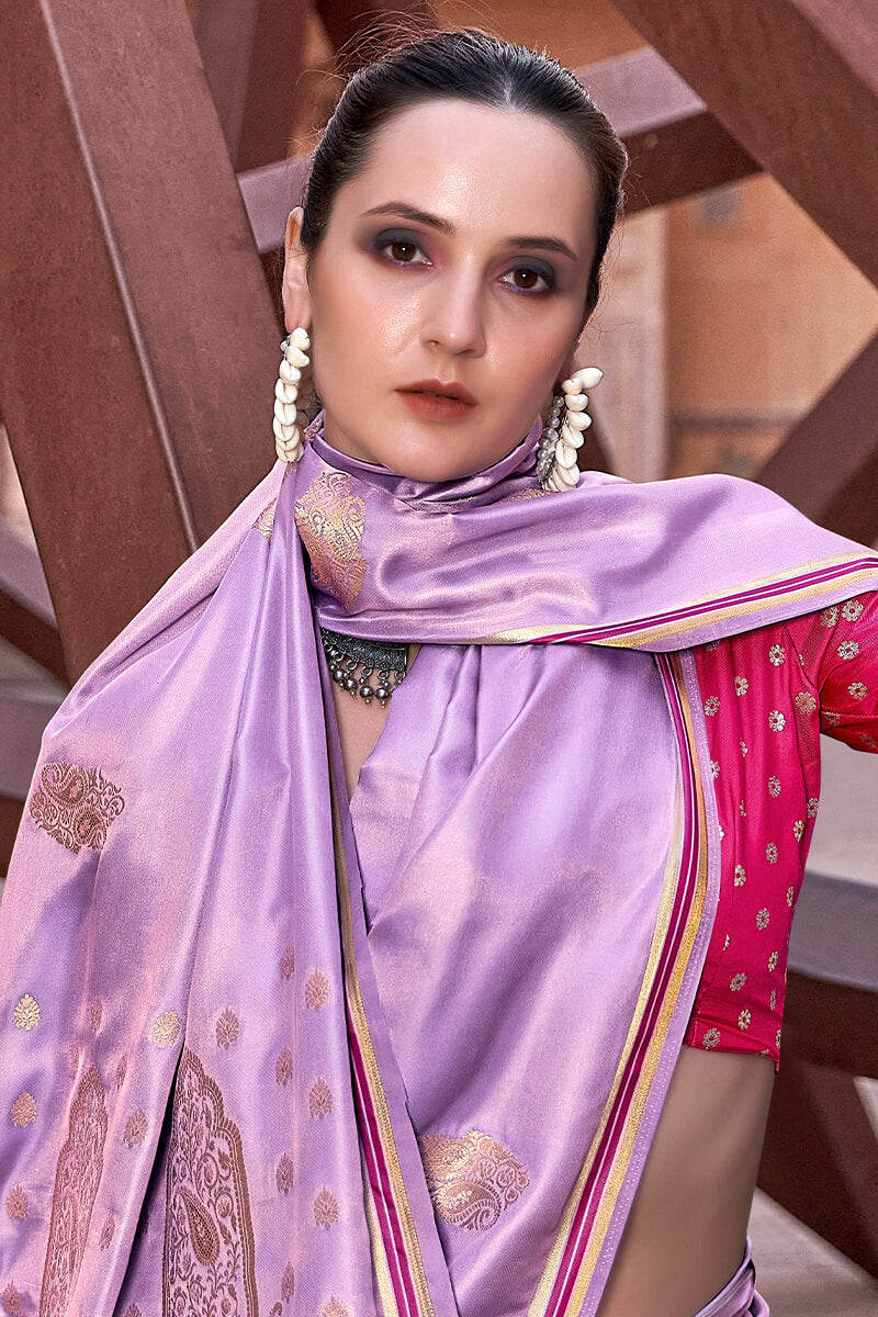 Bright Lavender Banarasi Satin Silk Saree