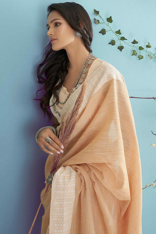 Brownish Beige Linen Silk Saree