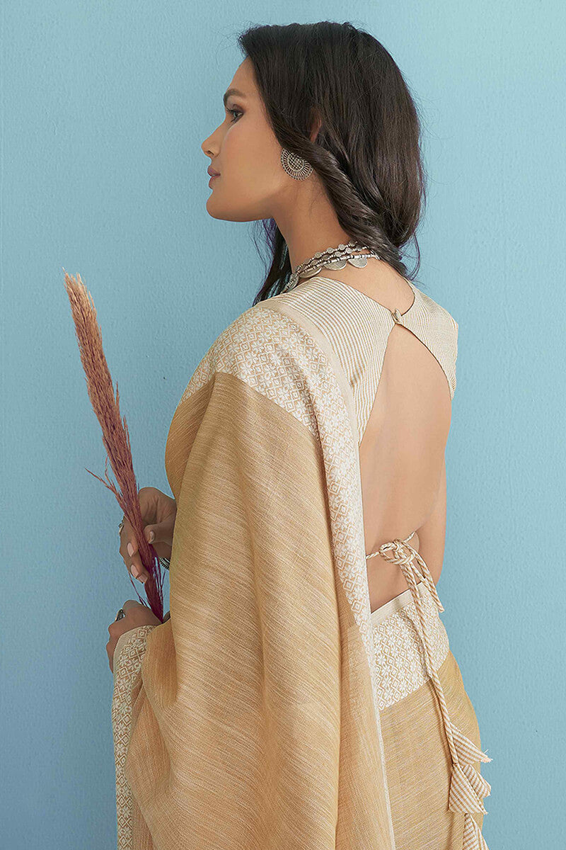 Brownish Beige Linen Silk Saree