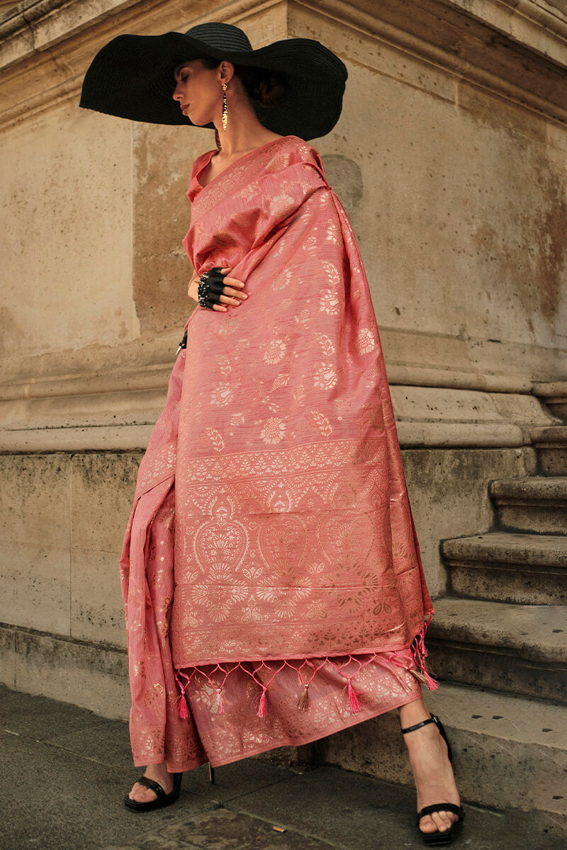 Brownish Pink Gota Zari Woven Banarasi Silk Saree