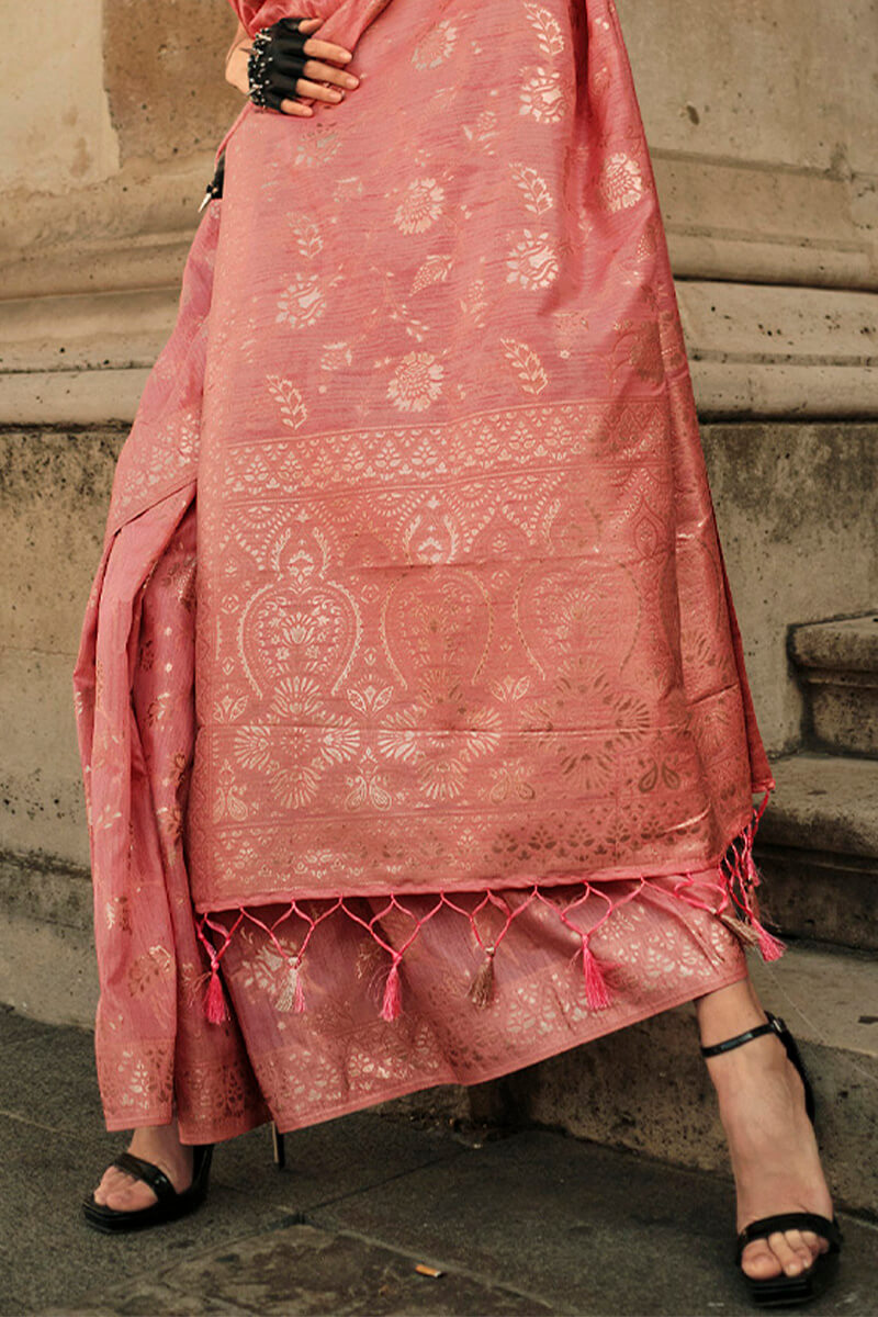 Brownish Pink Gota Zari Woven Banarasi Silk Saree