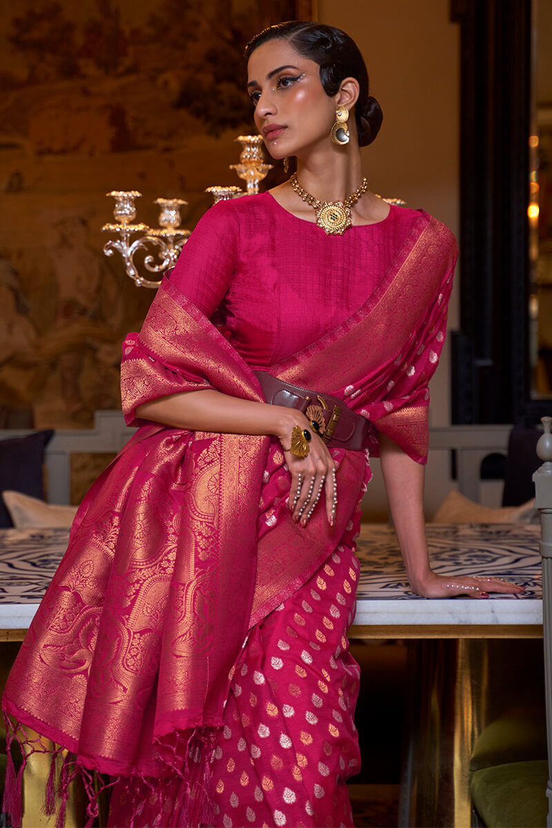 Burnt Pink Copper Zari Woven Banarasi Silk Saree