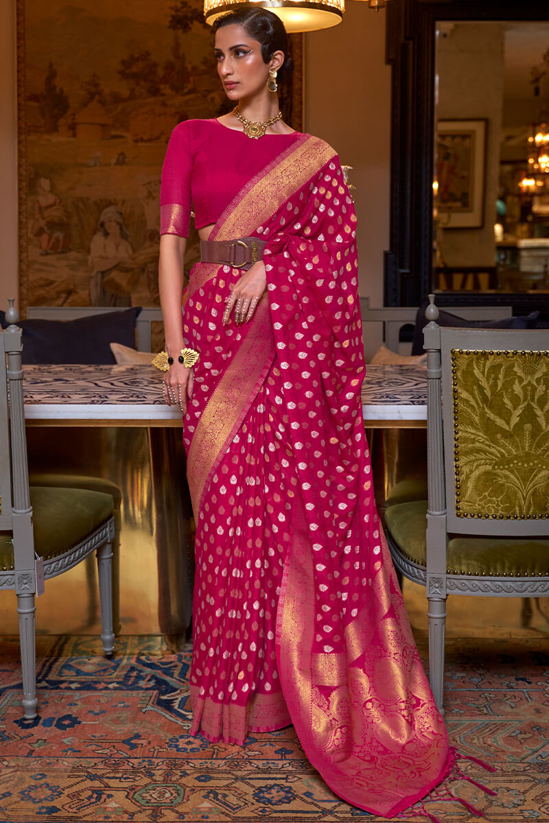 Burnt Pink Copper Zari Woven Banarasi Silk Saree