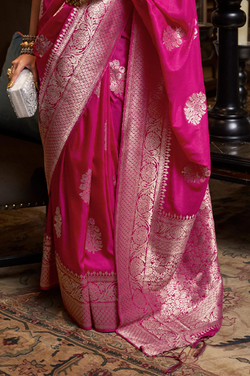 Burnt Pink Zari Woven Georgette Silk Saree