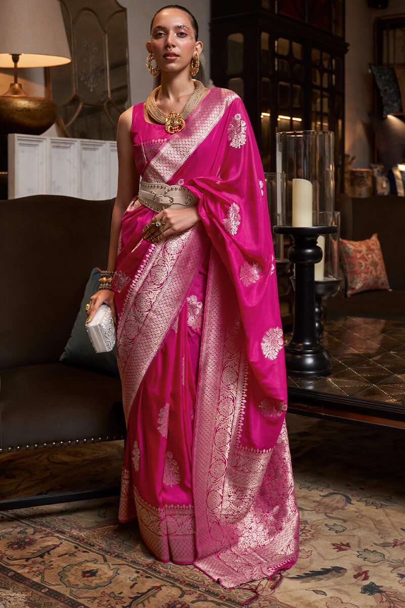 Burnt Pink Zari Woven Georgette Silk Saree