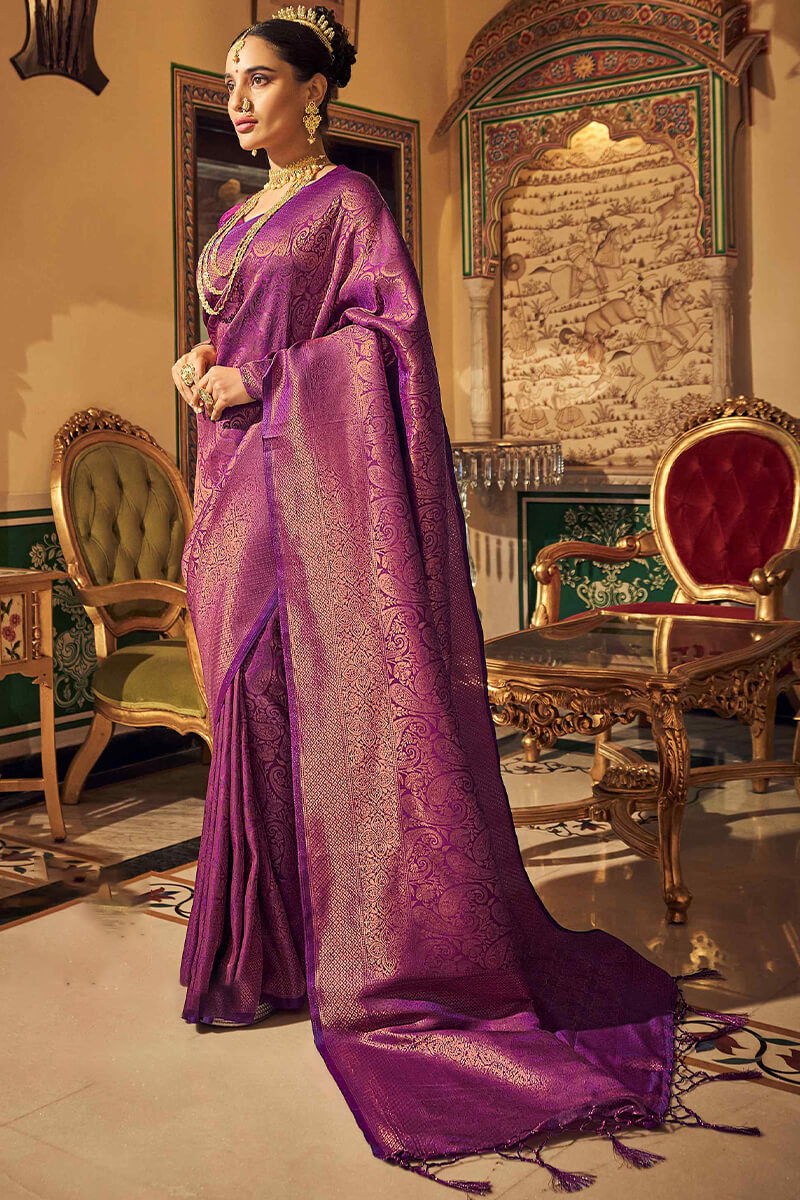 Byzantium Purple Woven Kanjivaram Silk Saree