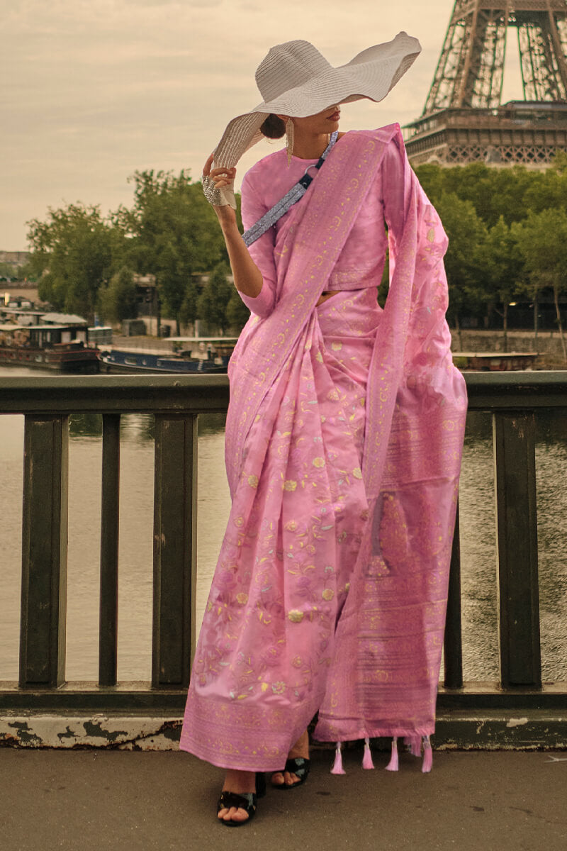 Cadillac Pink Kashmiri Modal Organza Silk Saree