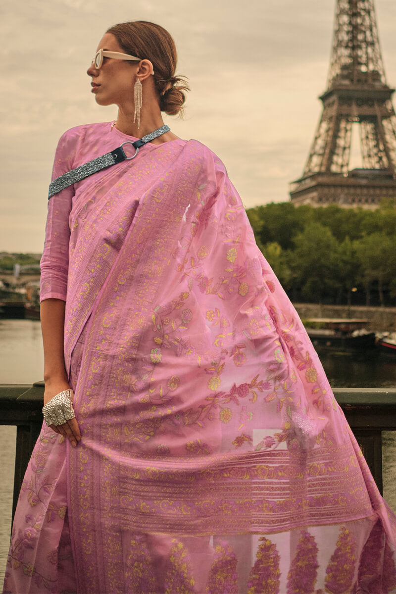 Cadillac Pink Kashmiri Modal Organza Silk Saree