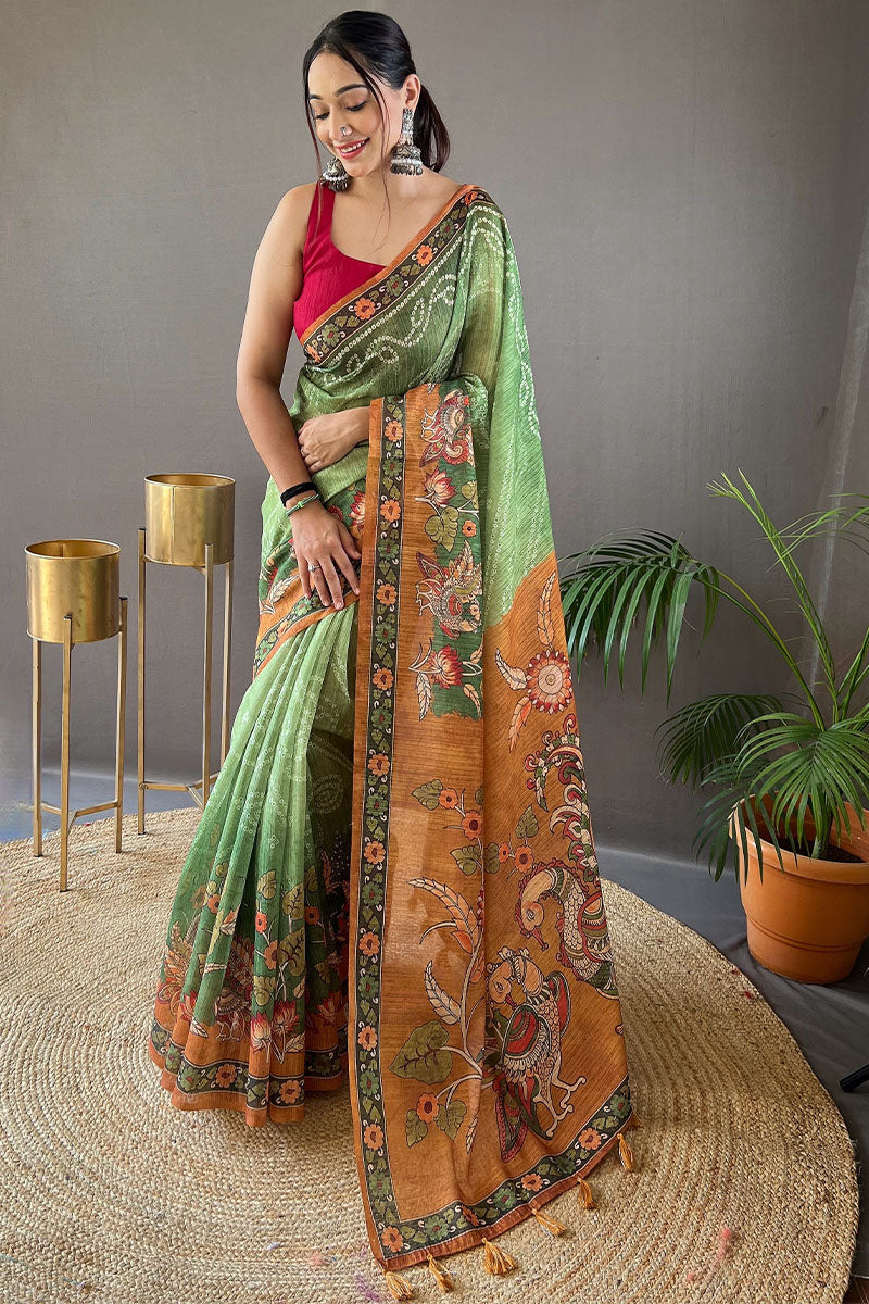 Camo Green Printed Cotton Silk Saree