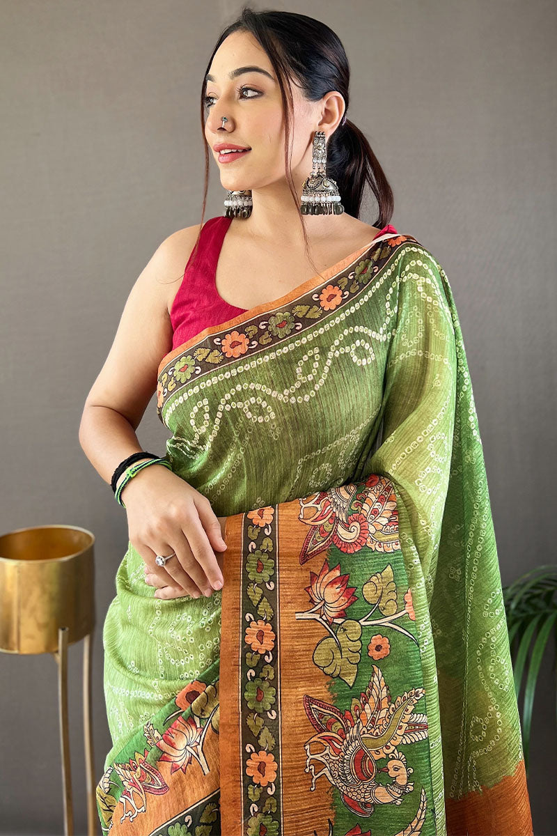 Camo Green Printed Cotton Silk Saree