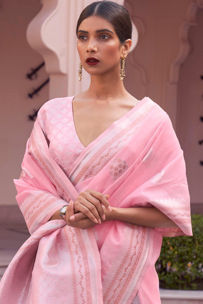 Candy Pink Linen Silk Saree