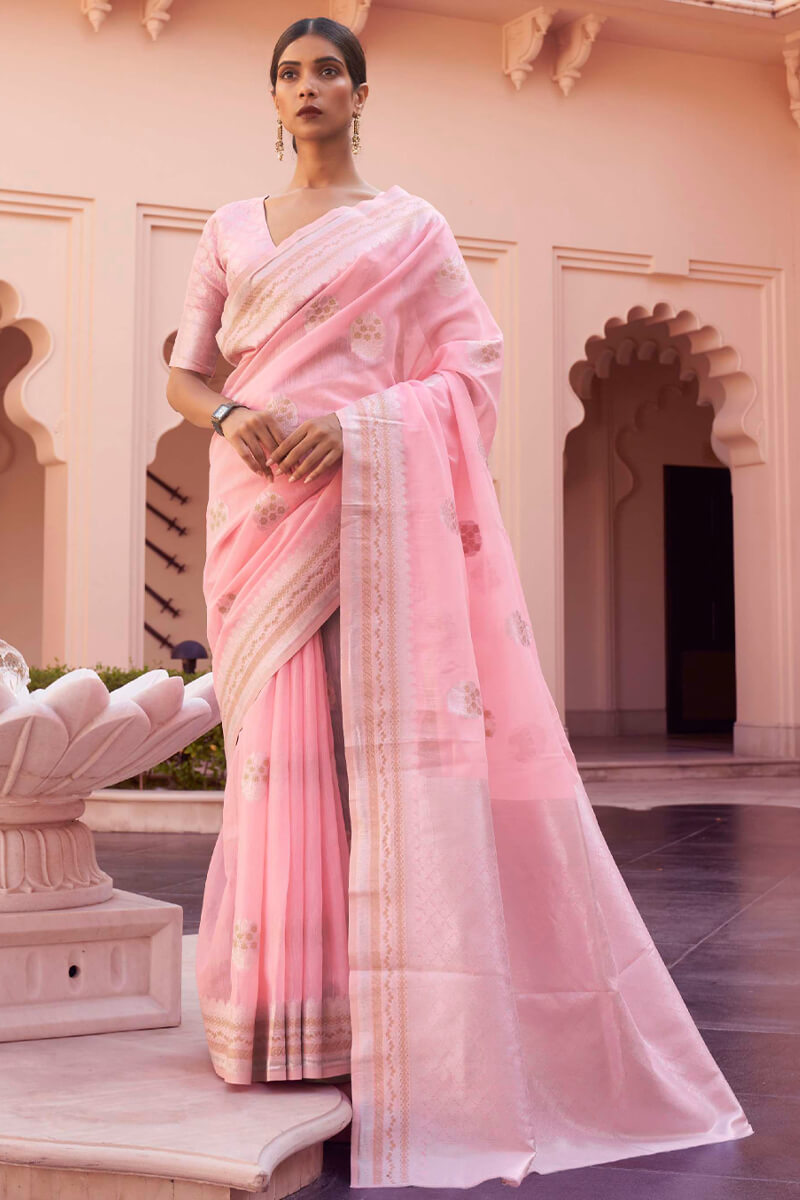 Candy Pink Linen Silk Saree