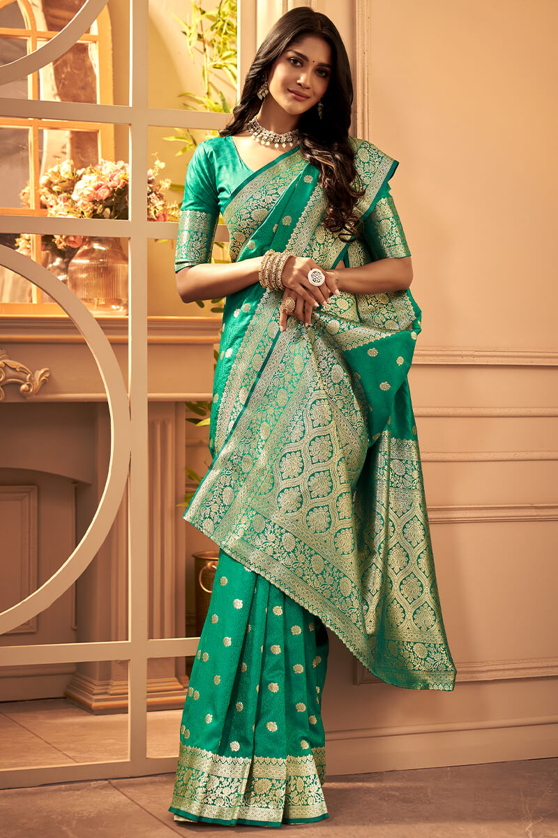 Caribbean Green Banarasi Satin silk Saree