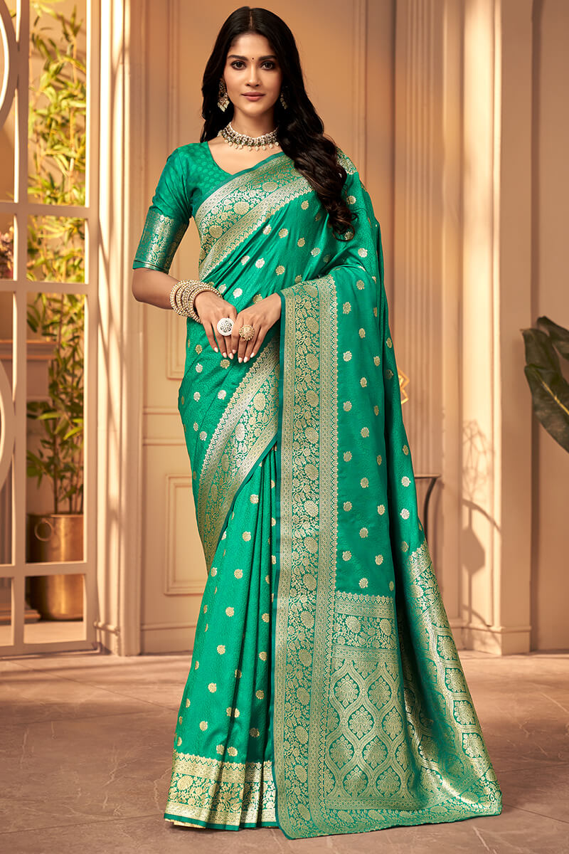 Caribbean Green Banarasi Satin silk Saree