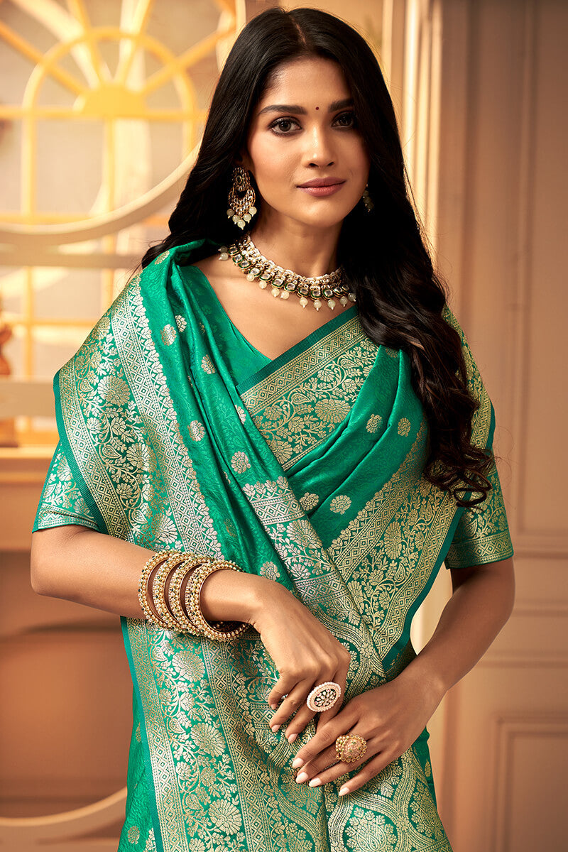 Caribbean Green Banarasi Satin silk Saree