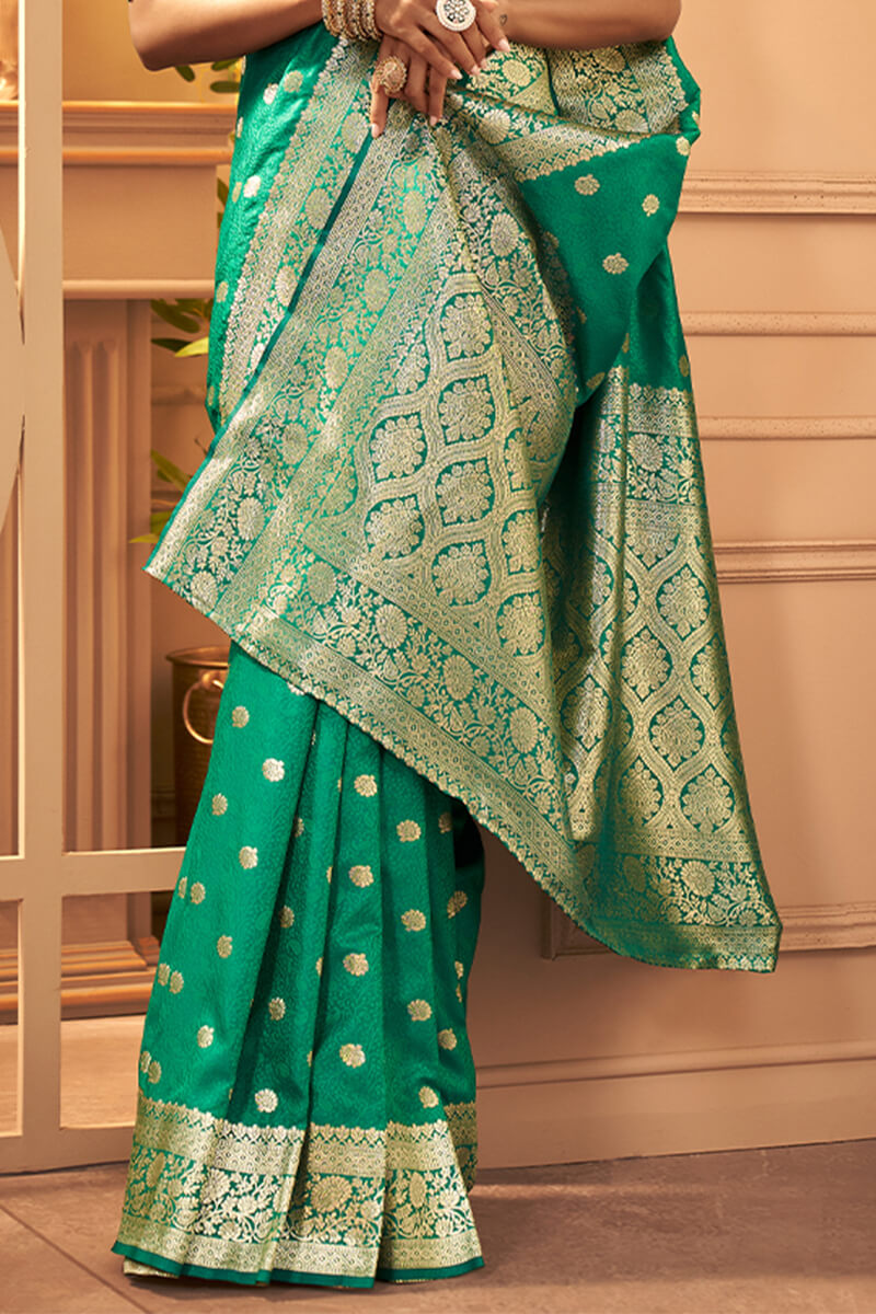 Caribbean Green Banarasi Satin silk Saree