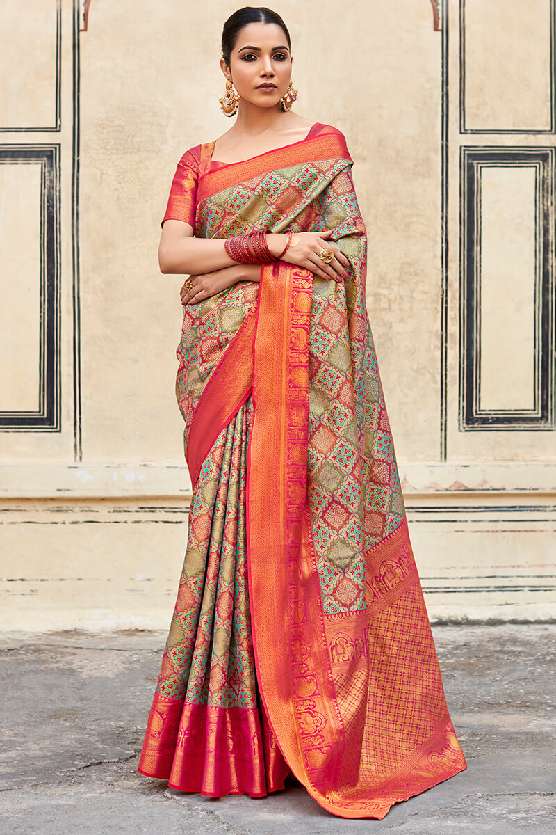 Carmine Pink Banarasi Silk Saree