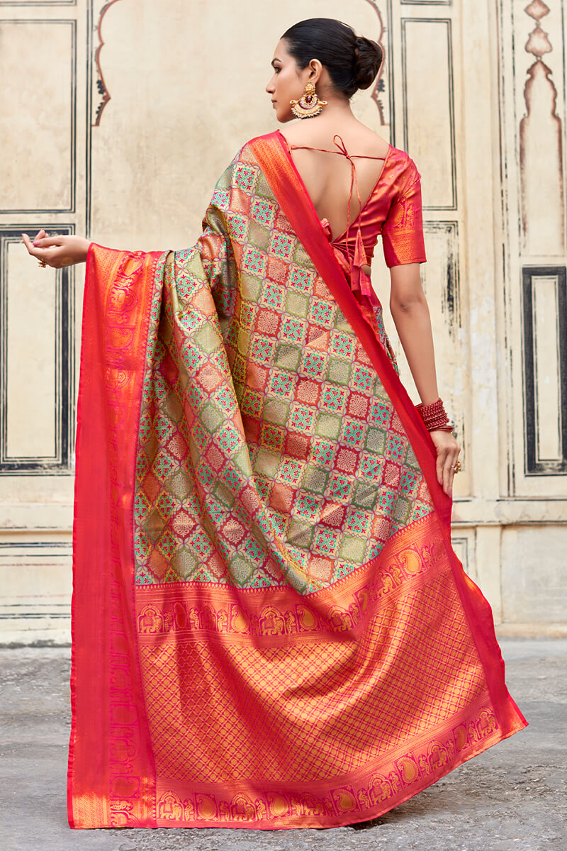 Carmine Pink Banarasi Silk Saree