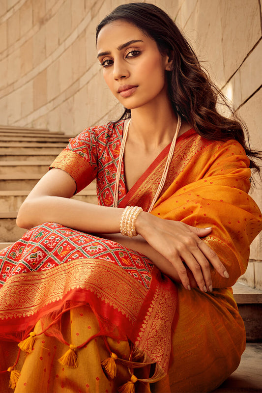 Carrot Orange Patola Silk Saree