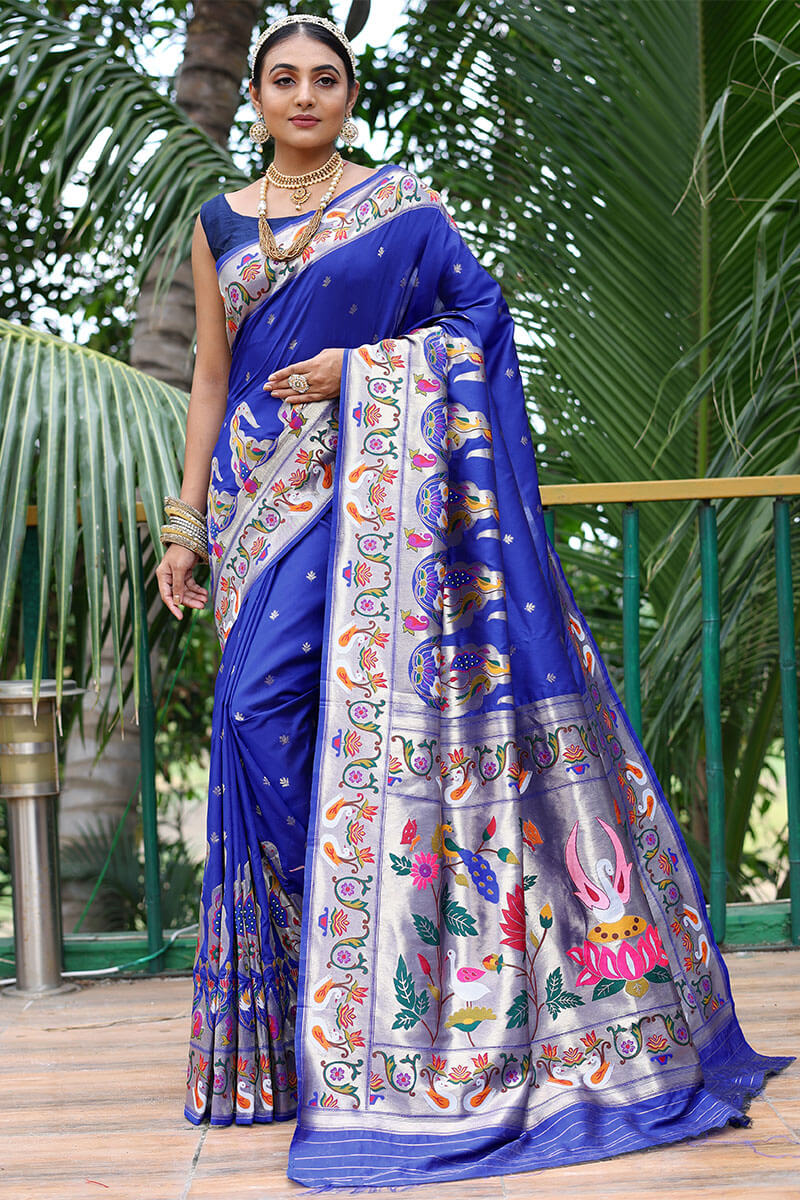 Catalina Blue Paithani Silk Saree