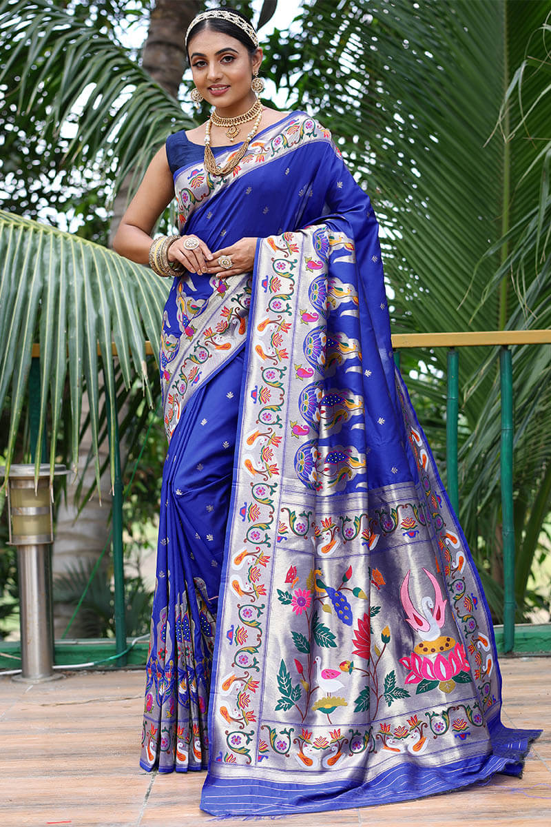 Catalina Blue Paithani Silk Saree