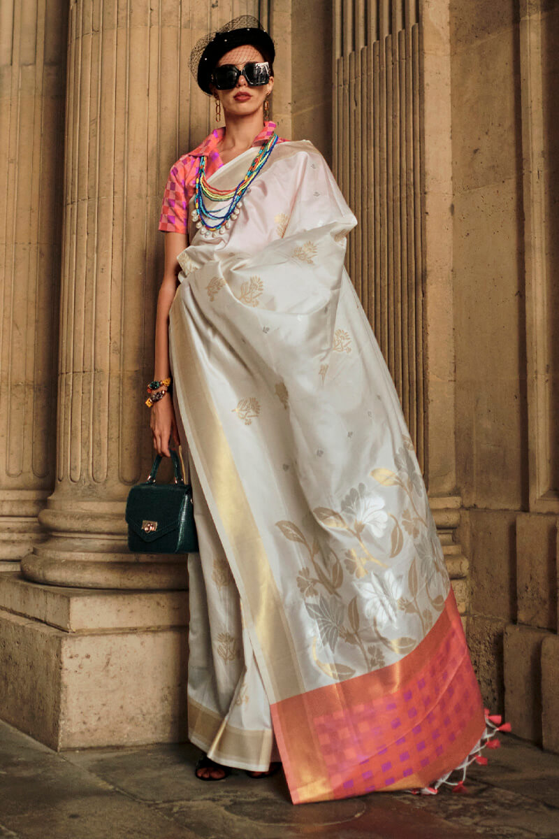 Catskill White Soft Banarasi Silk Saree