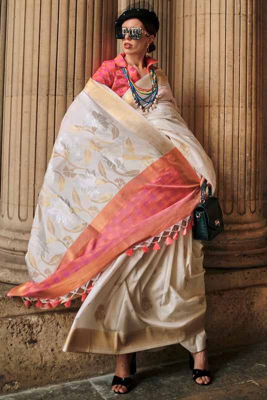 Catskill White Soft Banarasi Silk Saree