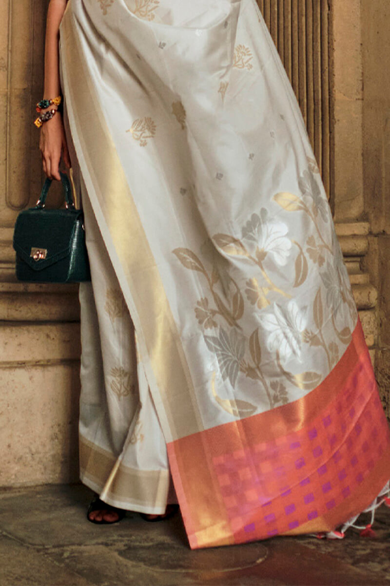 Catskill White Soft Banarasi Silk Saree