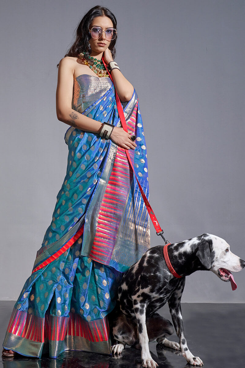 Celestial Blue Zari Woven Banarasi Silk Saree