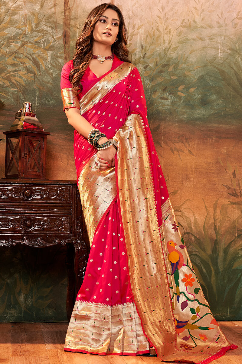 Cerise Pink Paithani Silk Saree