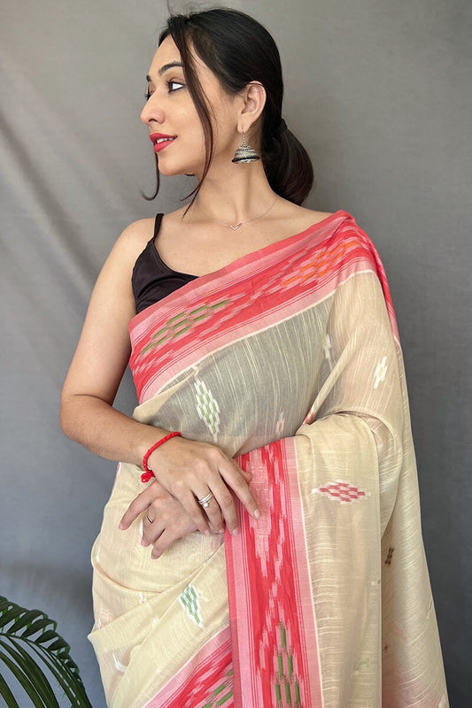 Champagne Beige Linen silk saree