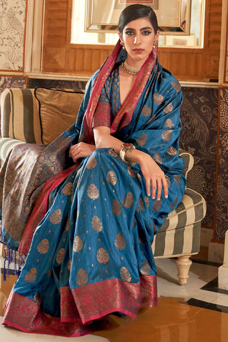 Chathams Blue South Silk Saree