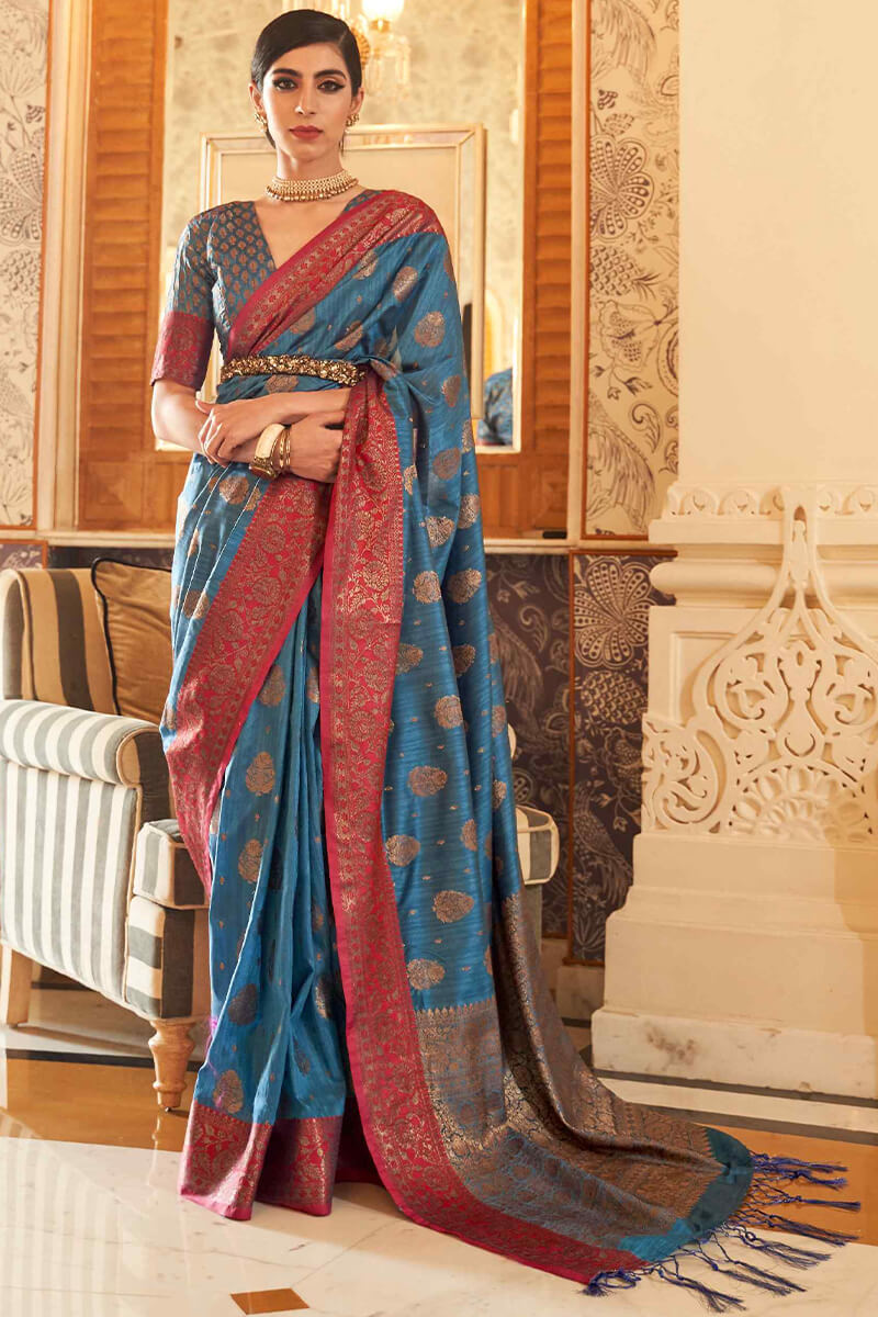 Chathams Blue South Silk Saree