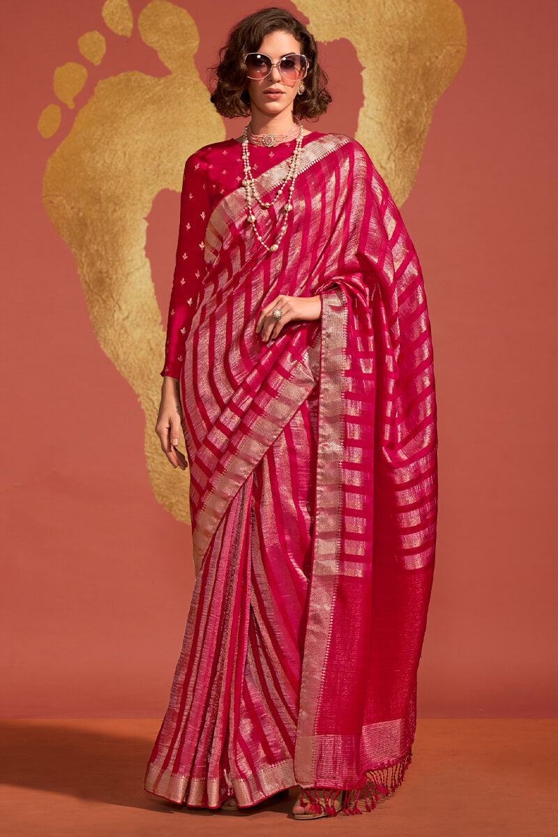 Cherry Pink Banarasi Silk Saree