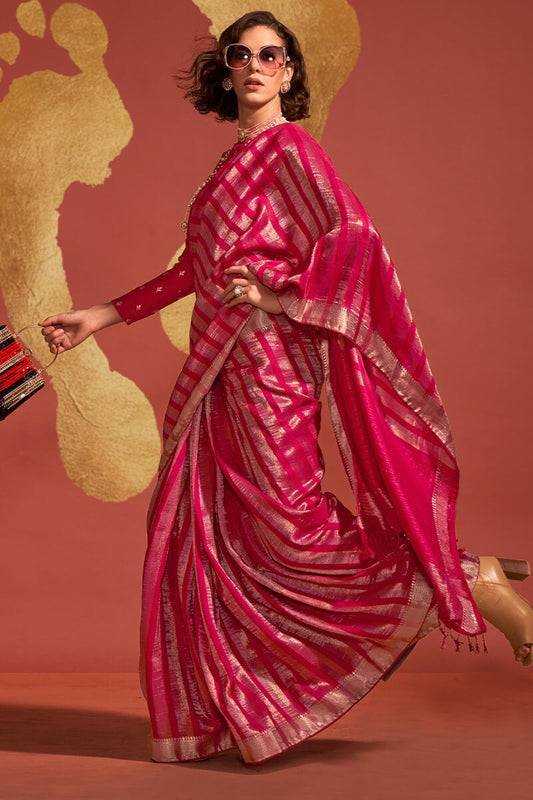 Cherry Pink Banarasi Silk Saree