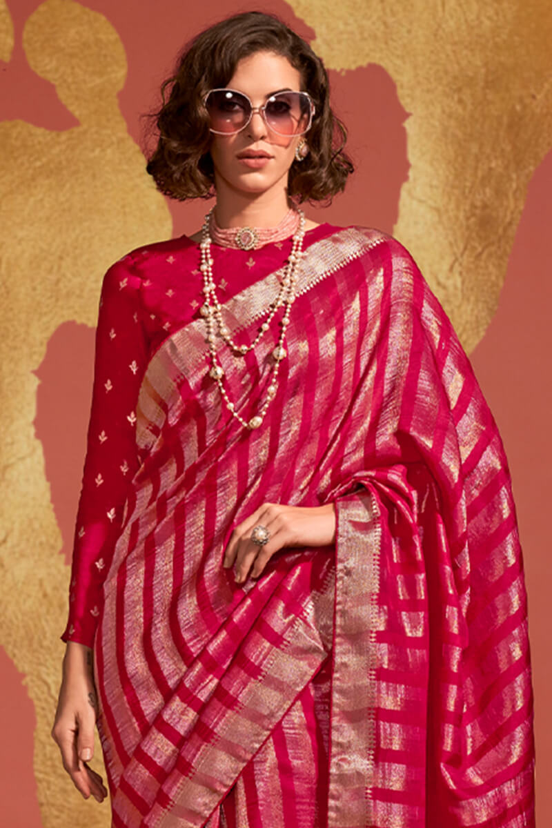 Cherry Pink Banarasi Silk Saree