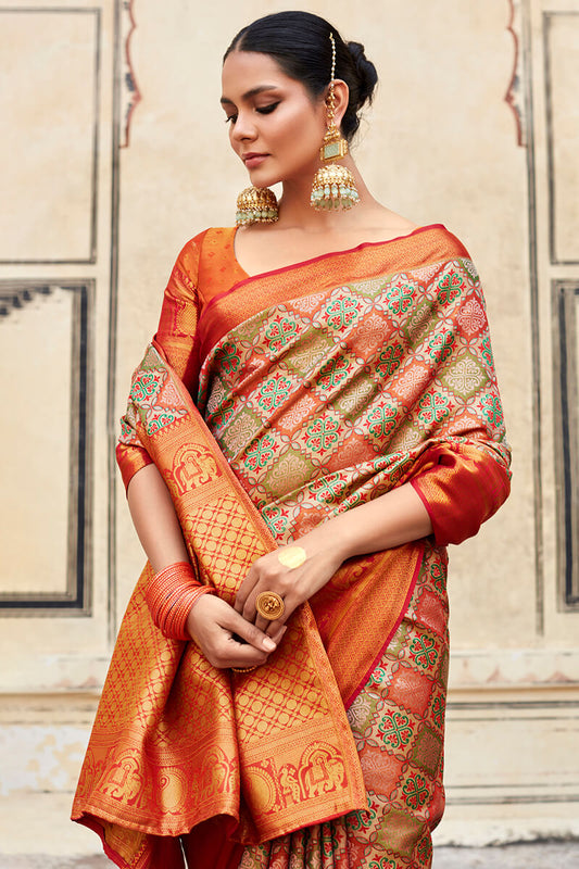 Chestnut Red Banarasi Silk Saree