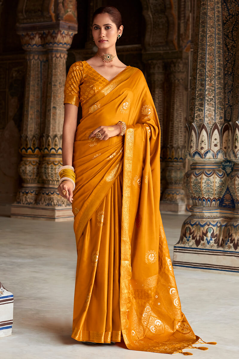 Chrome Yellow Zari Woven Pure Satin Silk Saree