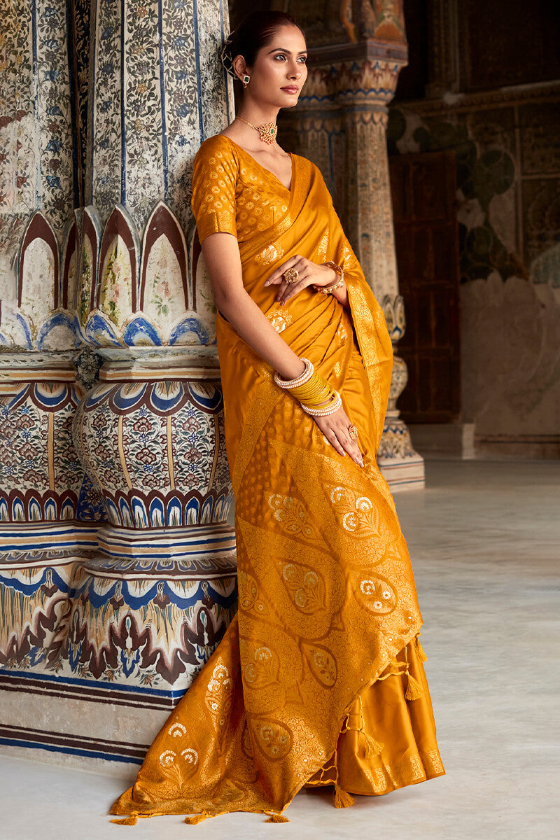 Chrome Yellow Zari Woven Pure Satin Silk Saree