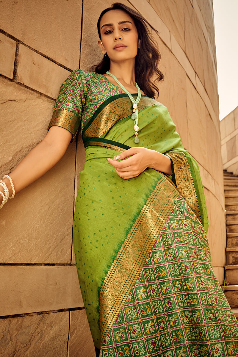 Citron Green Patola Silk Saree