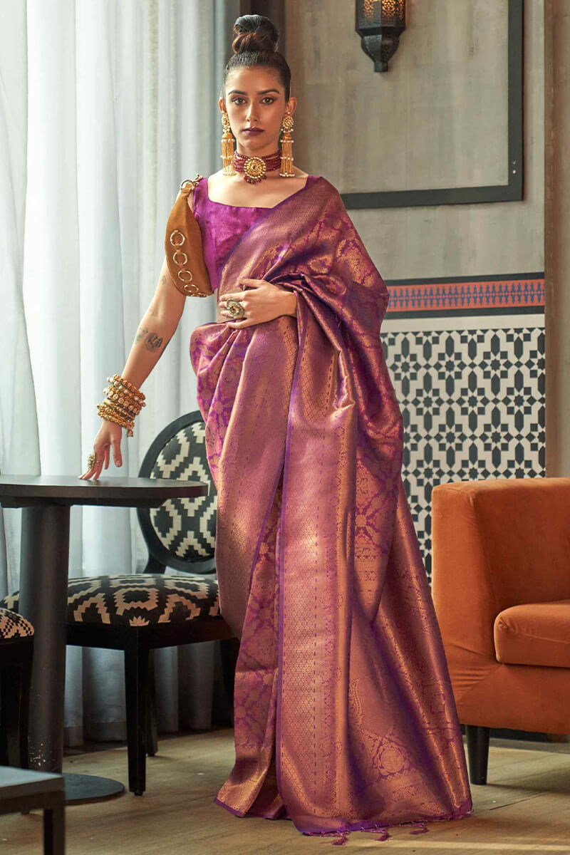 Cordovan Purple Kanjivaram Silk Saree